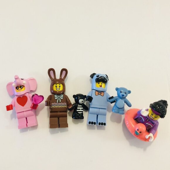 Lego Minifigures Lot Pink Elephant Blue Dog Pug Chocolate Bunny Duck Lifesaver - Picture 1 of 12
